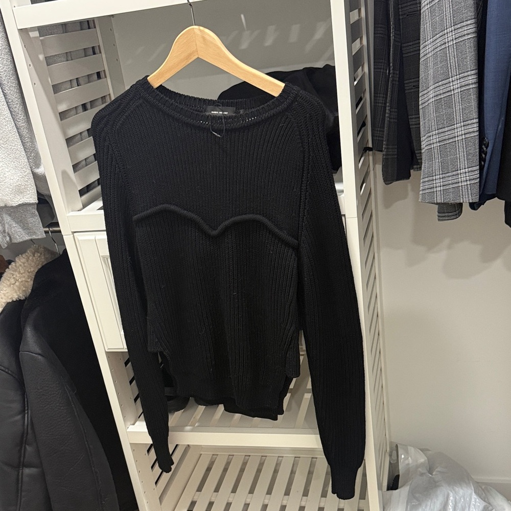 Isabel Marant Black Ribbed Crewneck Sweater with Knit Heart Detail